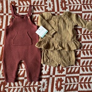 2 pack NWT Organic Carters / Little Planet 6 mo. Overalls and Outfit